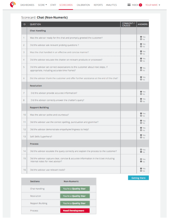 Chat Scorecard Template for QA Chat QA Scorecard Template