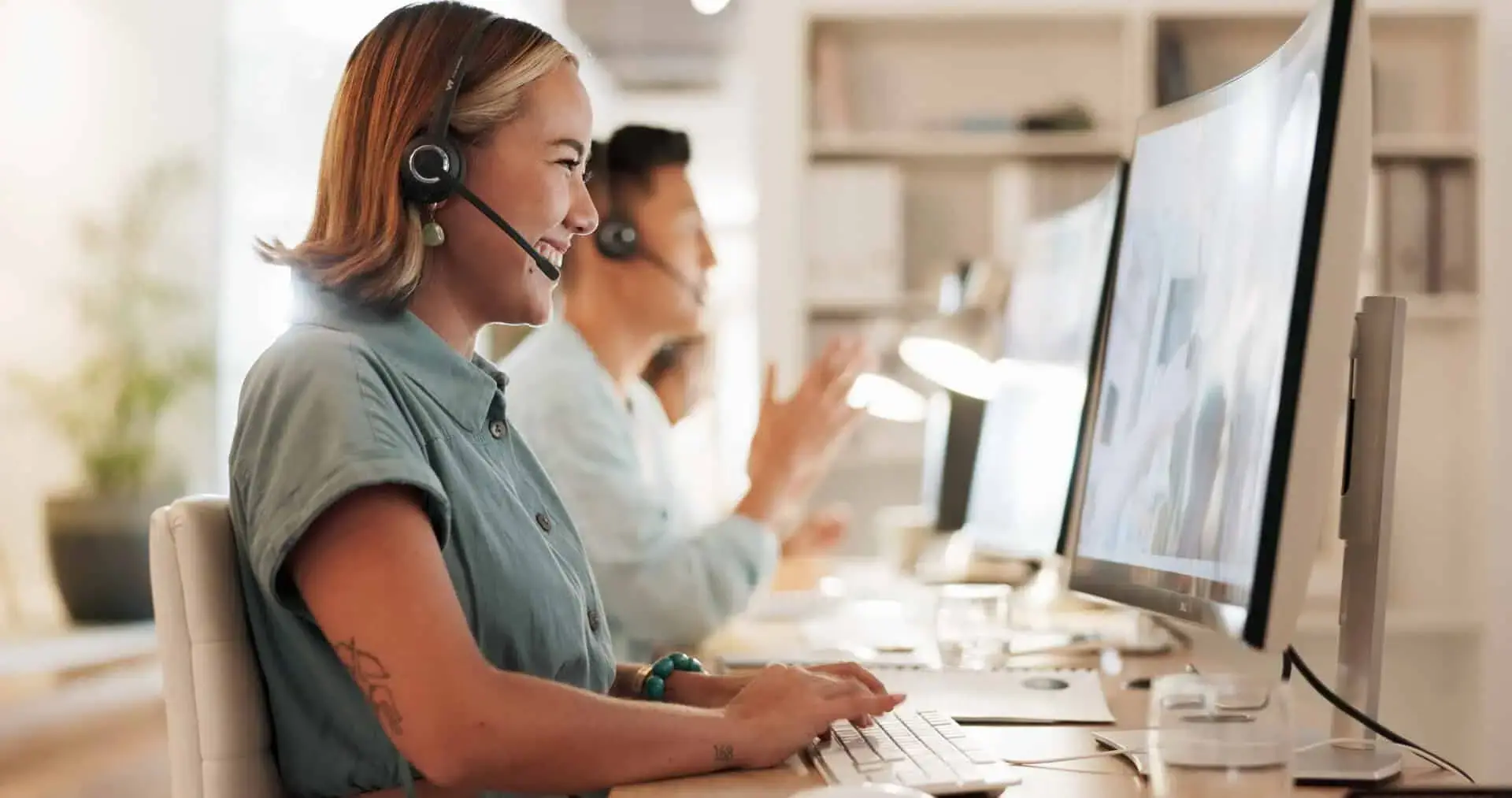 Contact center team working at their desks