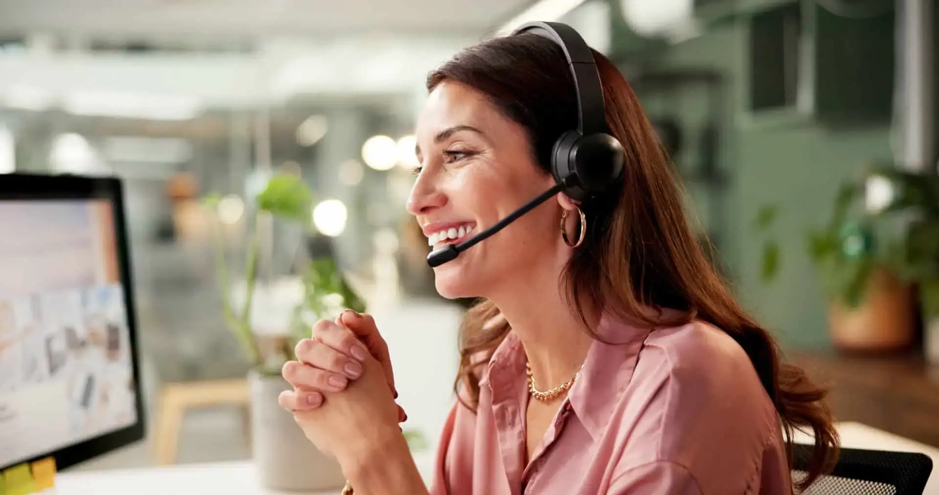 Young professional wearing a call center headset